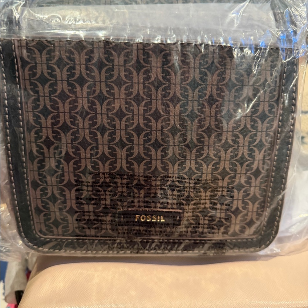 Fossil Men's Black and Brown Patterned Messenger Bag